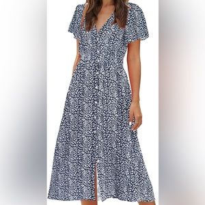 Roylamp Blue Floral Button Front Dress Small